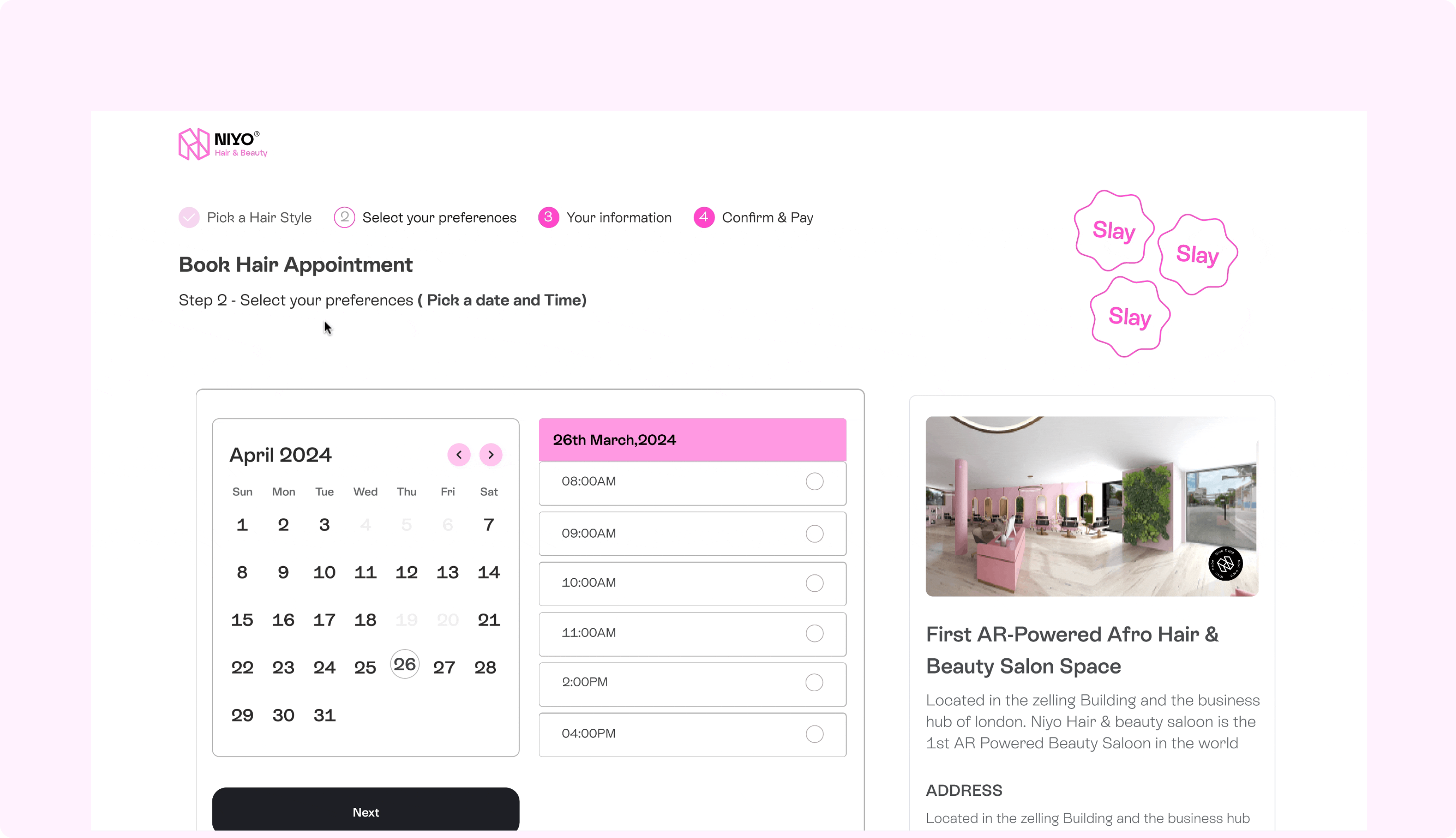 I want to select a suitable time and date for my hair appointment